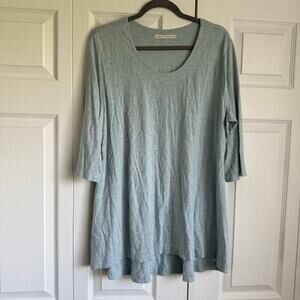 Peruvian Connection Tunic Blouse Light Blue Casual Boho Sustainable Sz XL